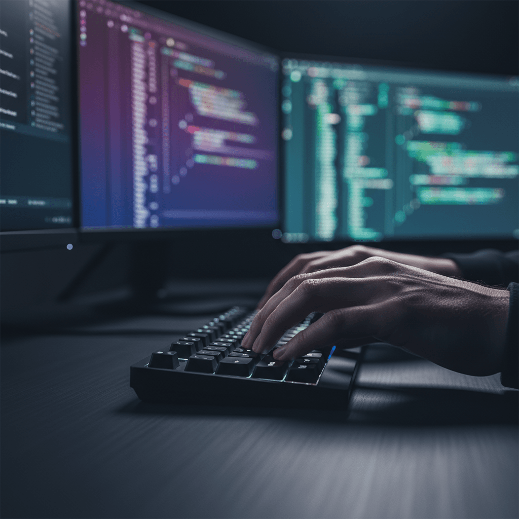 Developer working on AI sales automation at home office desk