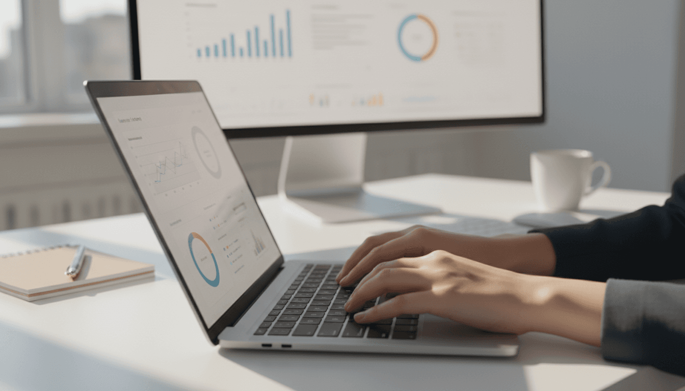 Sales professional reviewing AI agent performance metrics and lead data